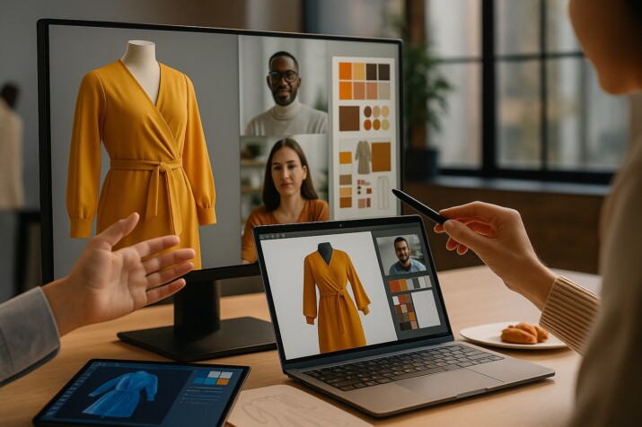 3D textile visualization on the S2G XR configurator, displayed on a tablet screen.